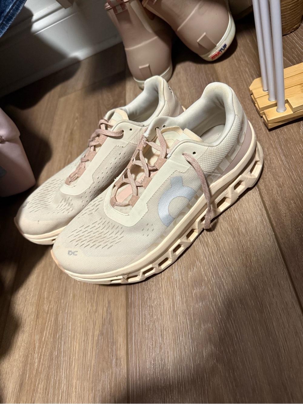 On Running Women's Beige and Light Pink Cloudrunning Shoes